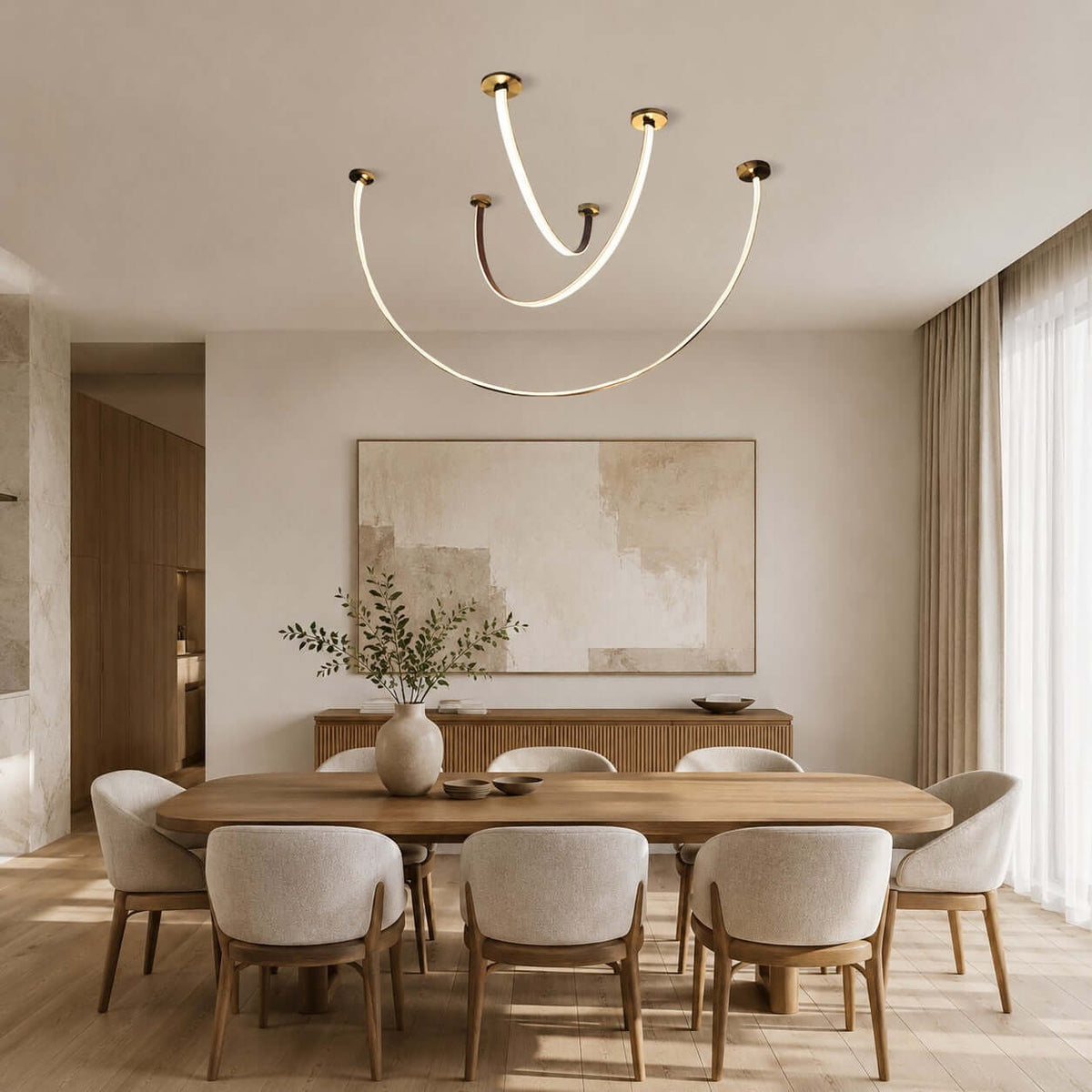 Modern LED ceiling light for hallways with curved arms