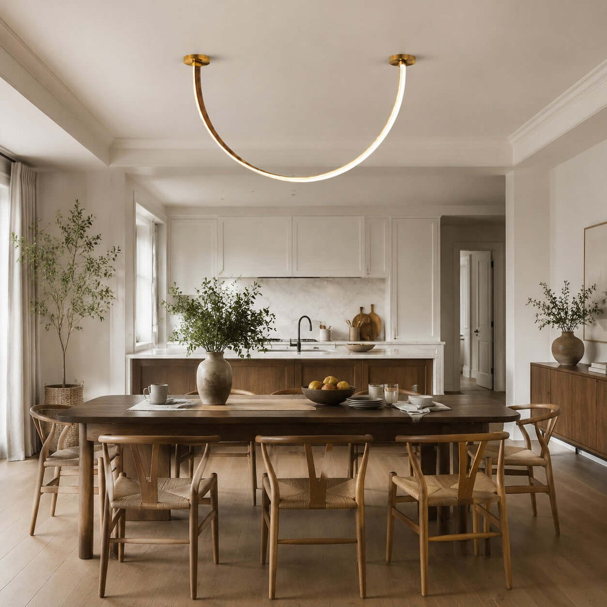 Modern LED ceiling light for hallways with curved arms
