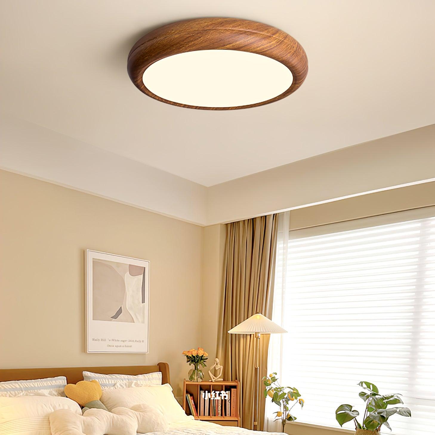Lampa sufitowa okrągła z efektem słojów drewna