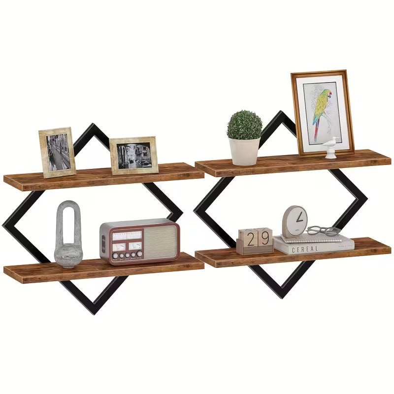 Zestaw Dwóch Półek Ściennych Z Ramami W Kształcie Rombu