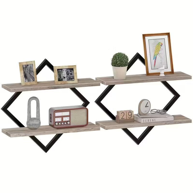 Zestaw Dwóch Półek Ściennych Z Ramami W Kształcie Rombu