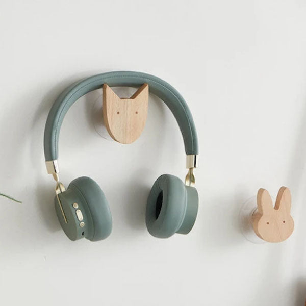 Wooden animal-shaped wall hook with adhesive base