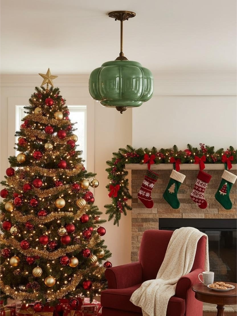 Klasyczna lampa wisząca w kształcie dyni szklana półpłaska