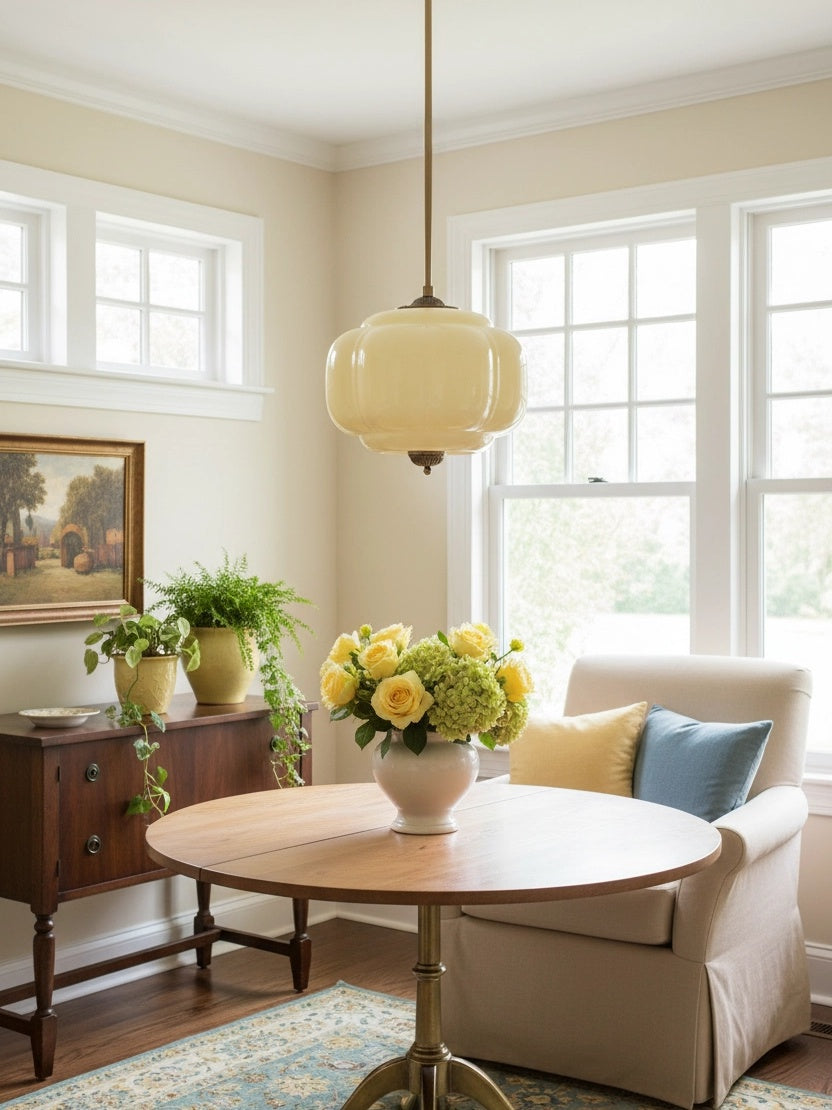 Klasyczna lampa wisząca w kształcie dyni szklana półpłaska