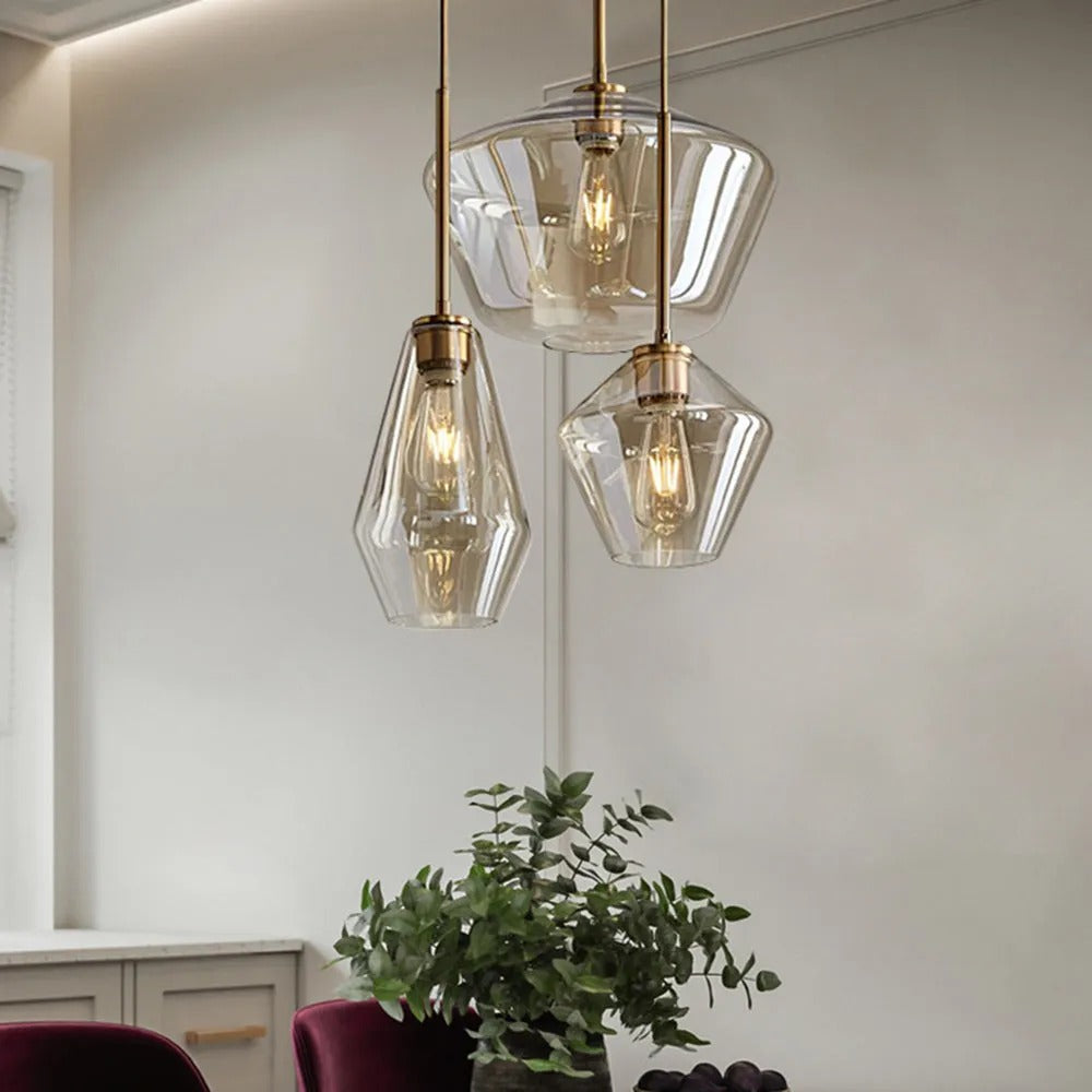 Lampa wisząca szklana diamentowy klosz przezroczysty bursztynowy