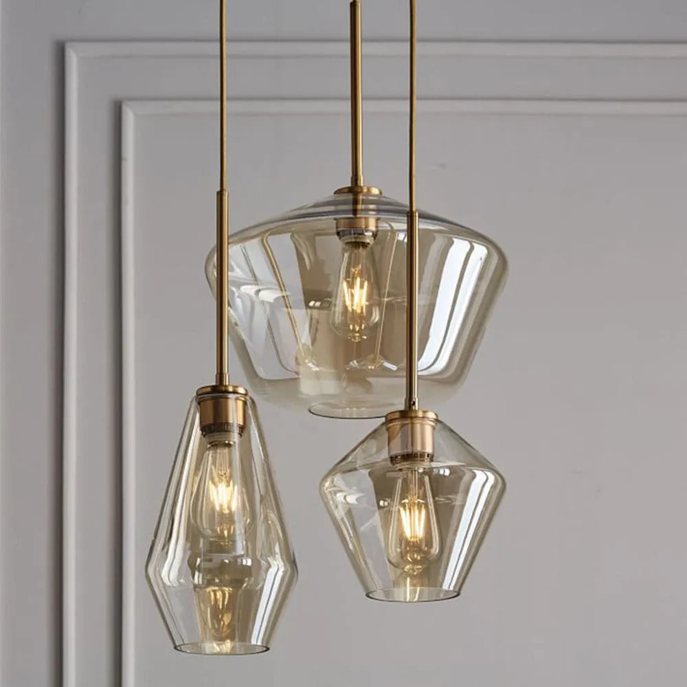 Lampa wisząca szklana diamentowy klosz przezroczysty bursztynowy