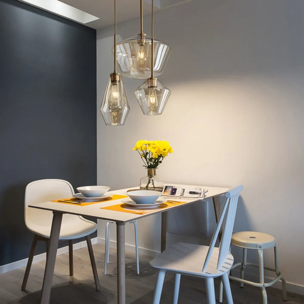 Lampa wisząca szklana diamentowy klosz przezroczysty bursztynowy