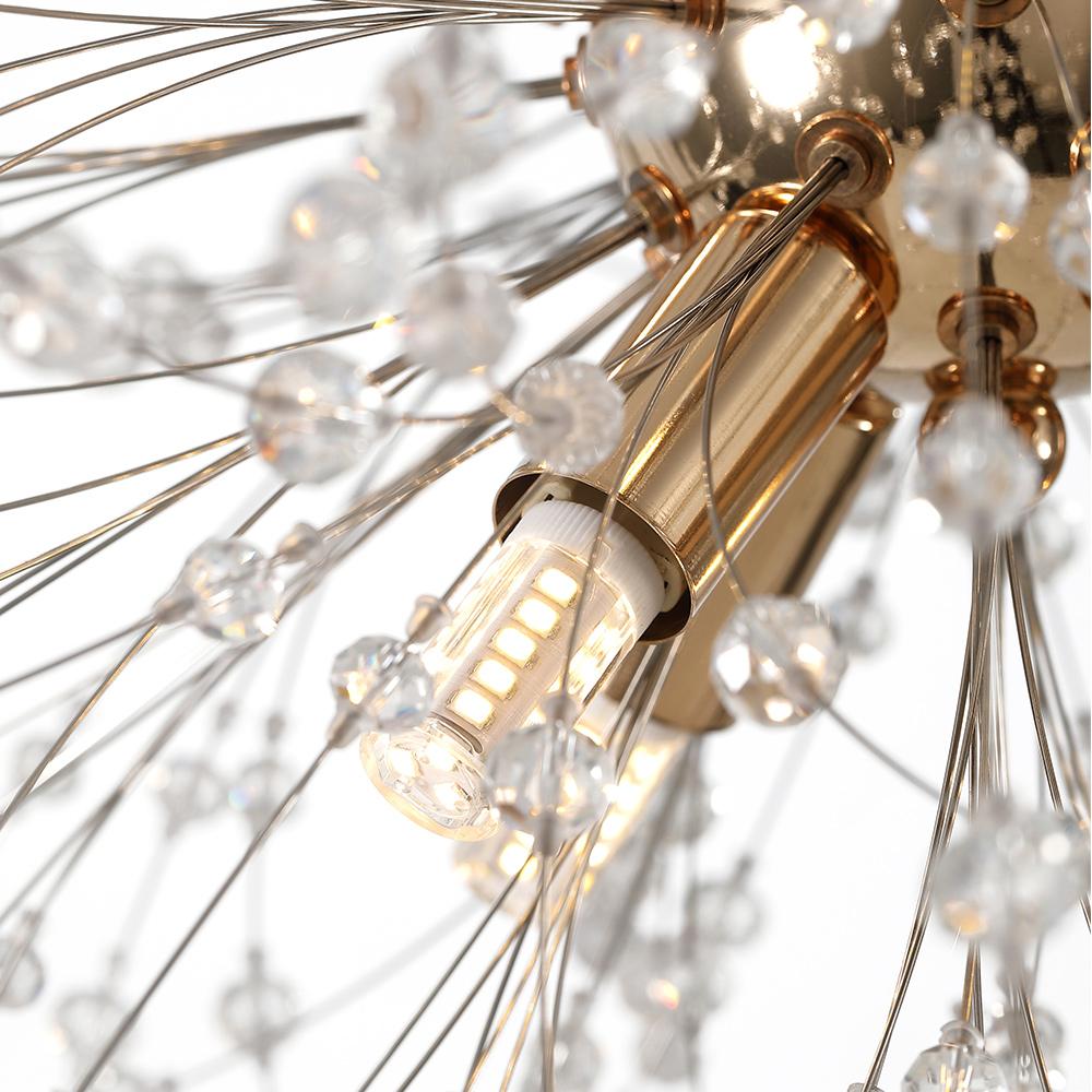 Nine-light Sputnik ceiling light for hallways with a crystal structure