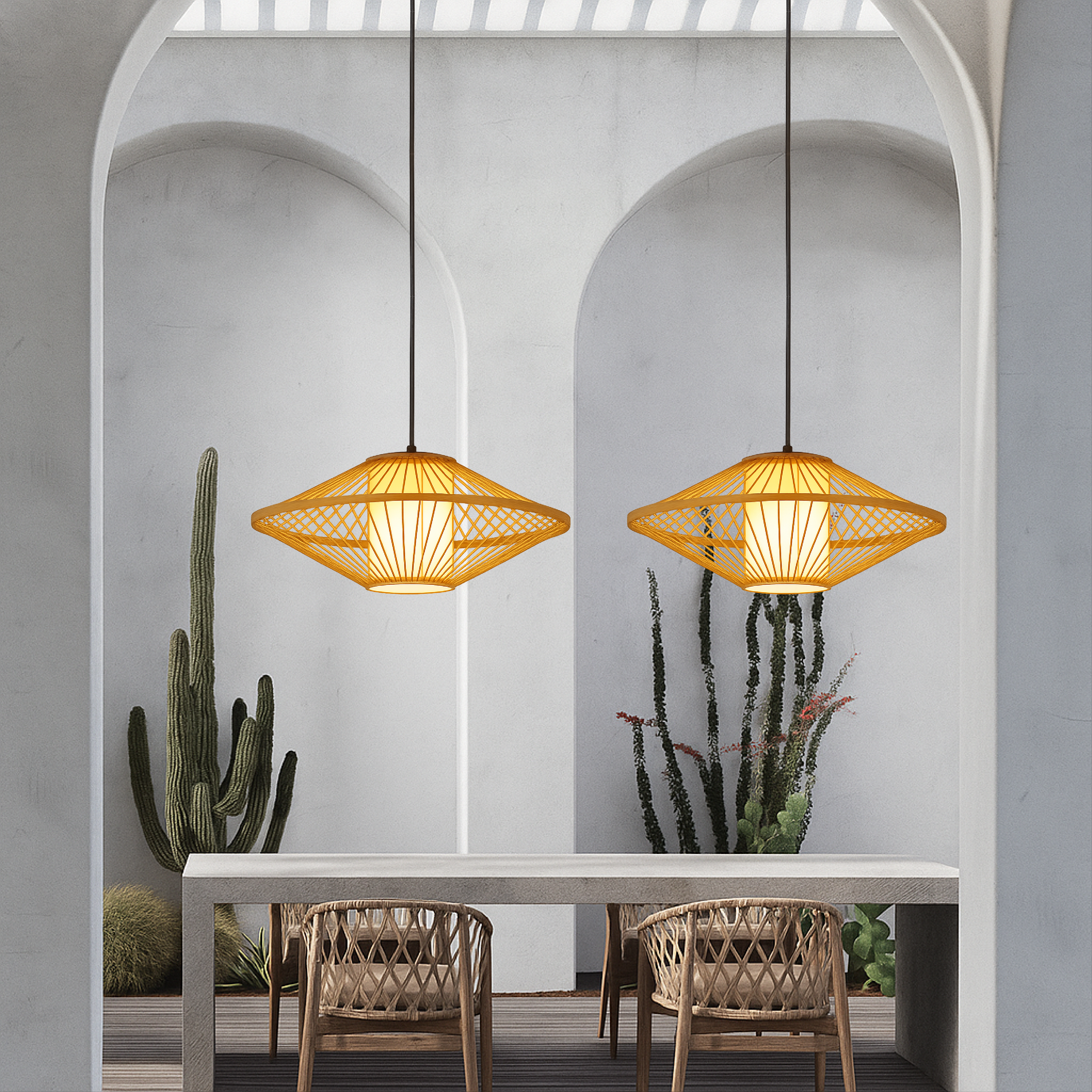 Japońska lampa wisząca z plecionego bambusa