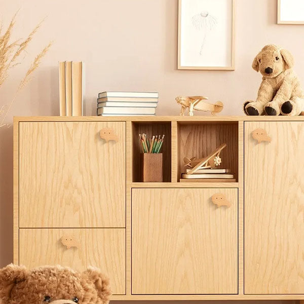 Wooden animal-shaped wall hook with adhesive base