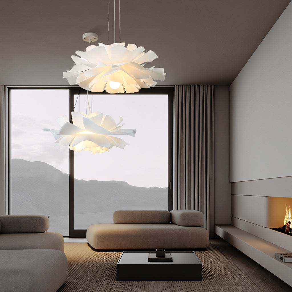 Japandi lotus flower pendant lamp with layered petals