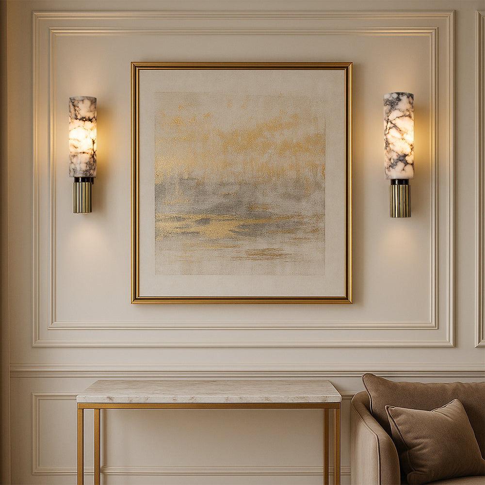 Koperny kinkiet z marmurowym kloszem