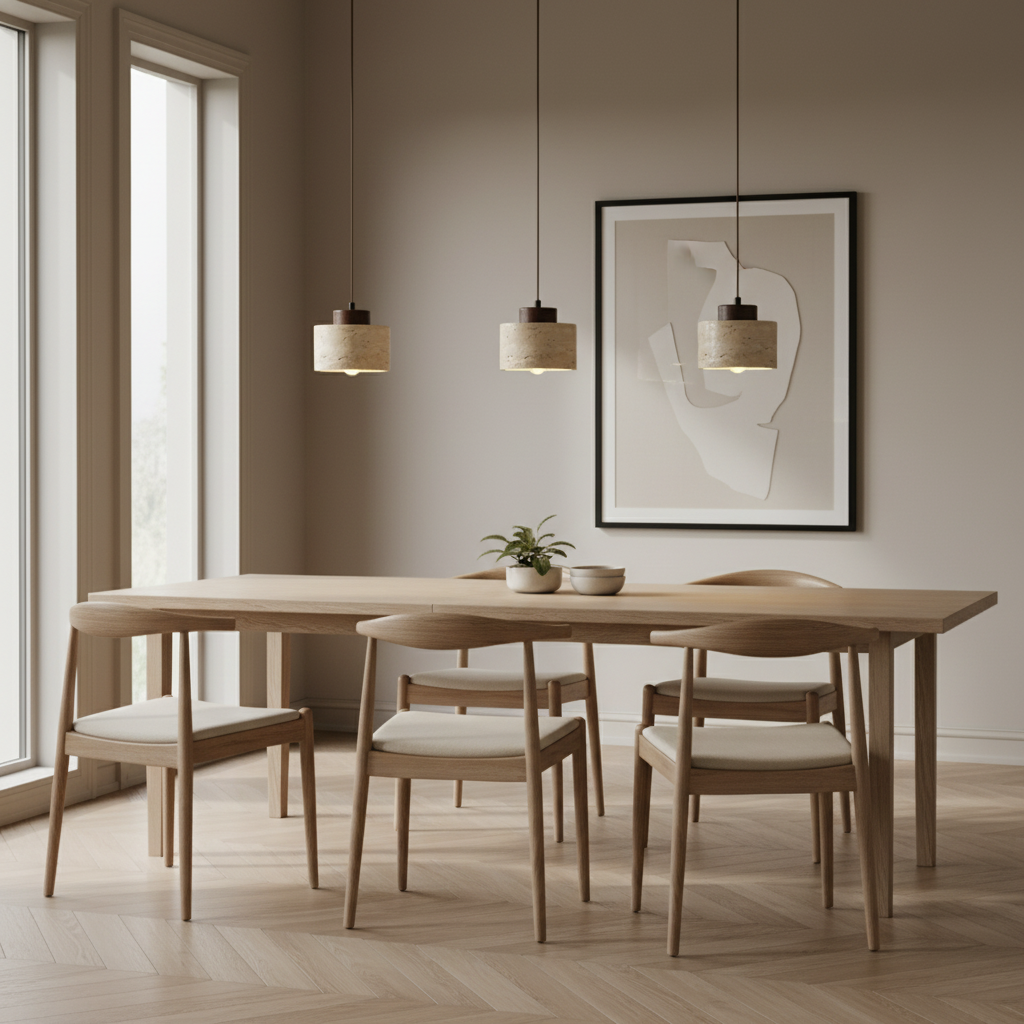 Minimalistyczna Lampa Wisząca z Travertynu Naturalnego 15
