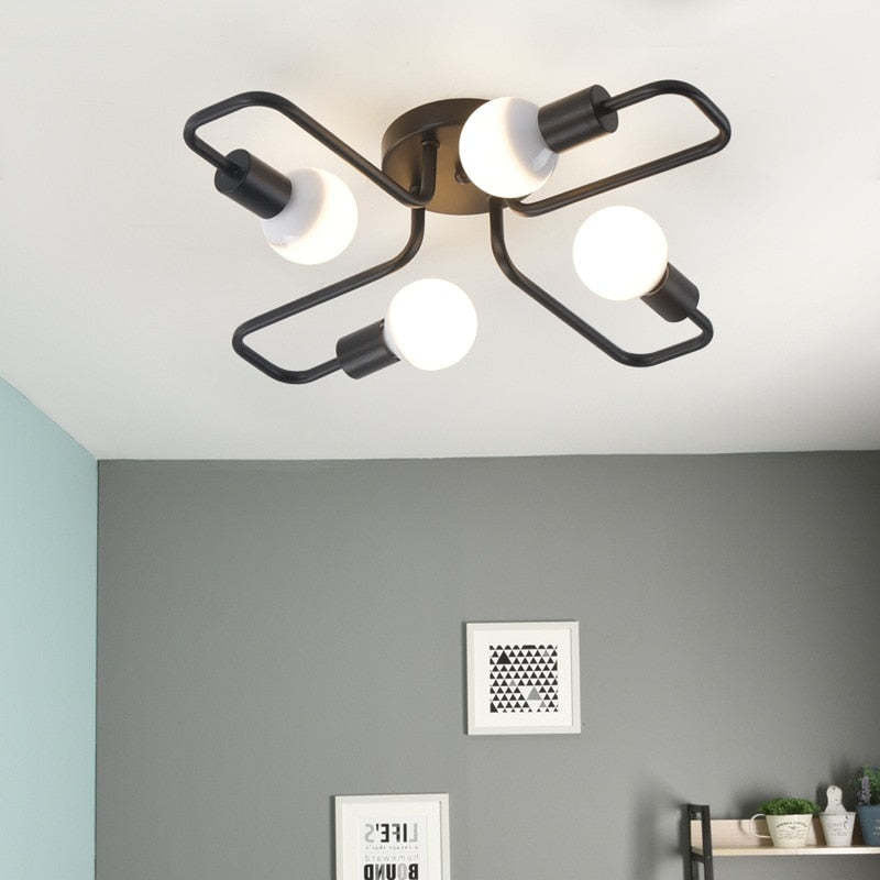 Lampa Sufitowa Metalowa Vintage 4/6/8 Żarówki Czarna 1