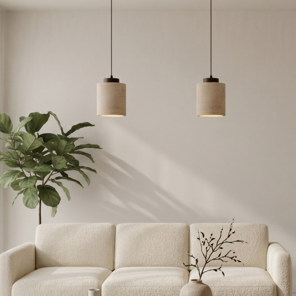 Minimalistyczna Lampa Wisząca z Travertynu Naturalnego 20