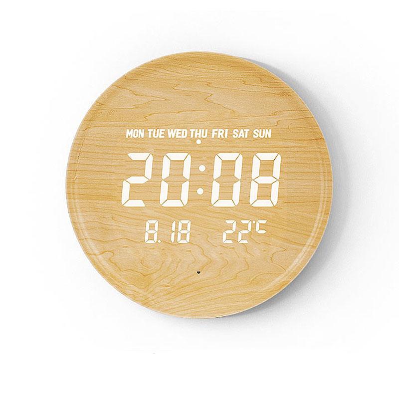 Round wall clock with digital time display
