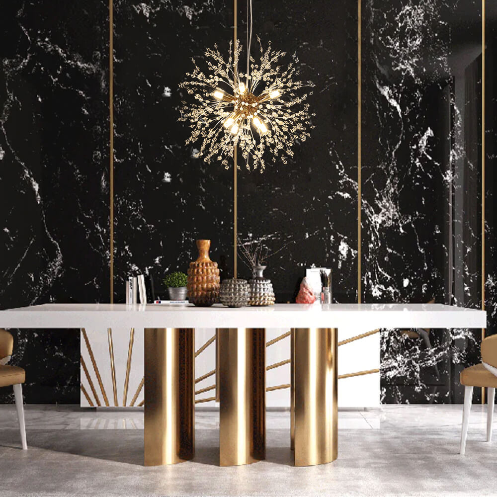 Eight-light gold ceiling lamp with a Sputnik crystal design