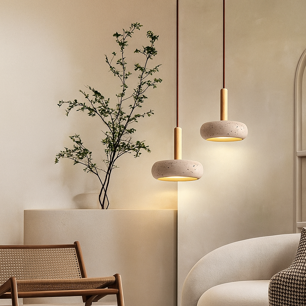 Lampa wisząca z trawertynu nordyckiego