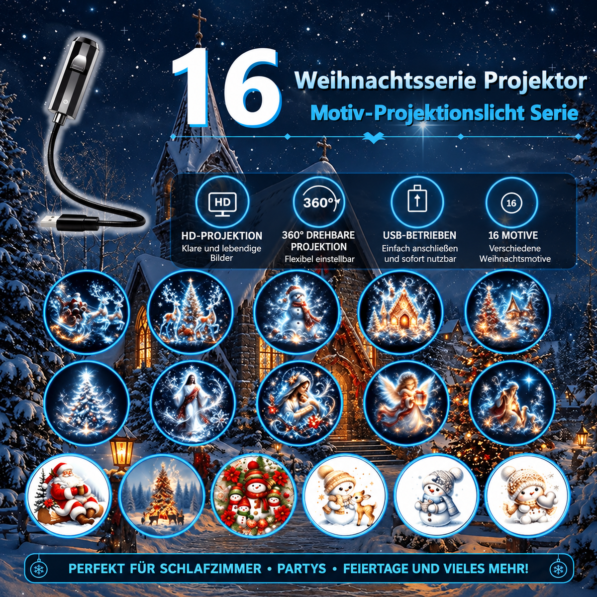 Christmas LED Projector Lamp with Six Christmas Patterns
