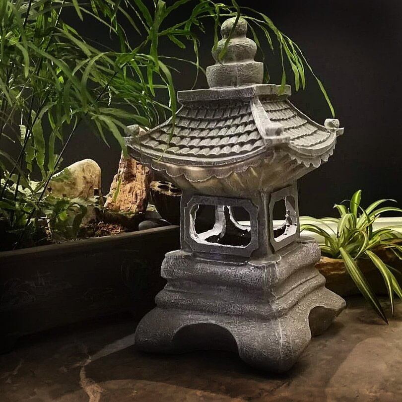 Solar­na lampa ogrodowa LED w stylu zen pagoda z efektem kamienia