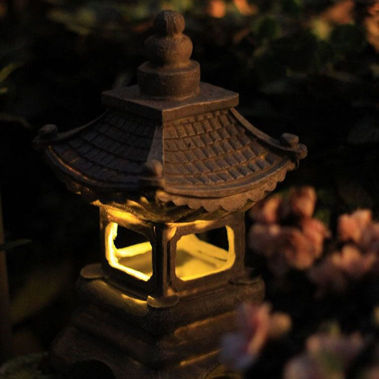 Zonne-energie LED tuinlamp in zen pagodestijl met steeneffect