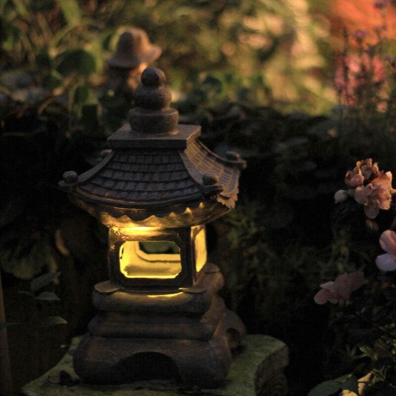 Solar­na lampa ogrodowa LED w stylu zen pagoda z efektem kamienia