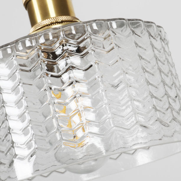 Ronde hanglamp van geribbeld glas en messing in Japanse stijl