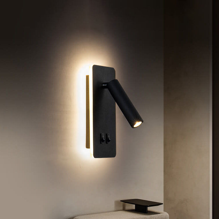 Minimalist LED wall sconce with a rotating reading spotlight