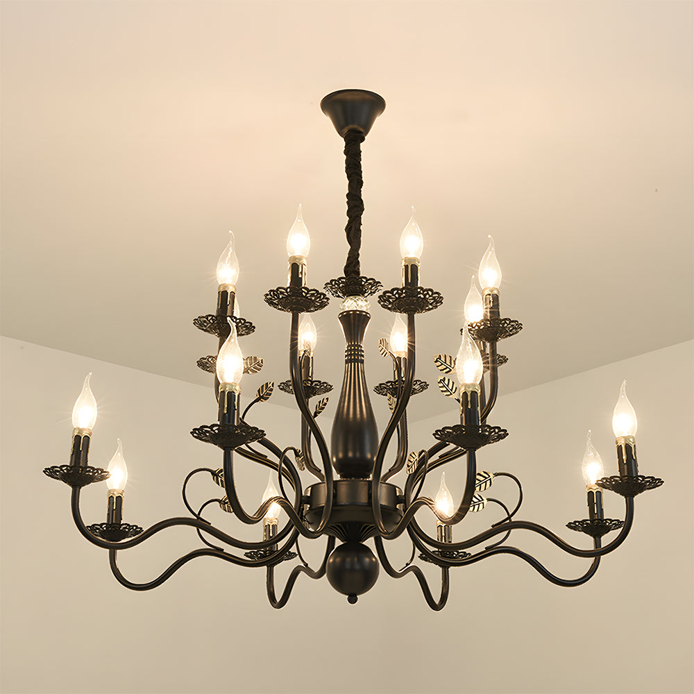 Classic ring ceiling lamp with curved arms and candle holders