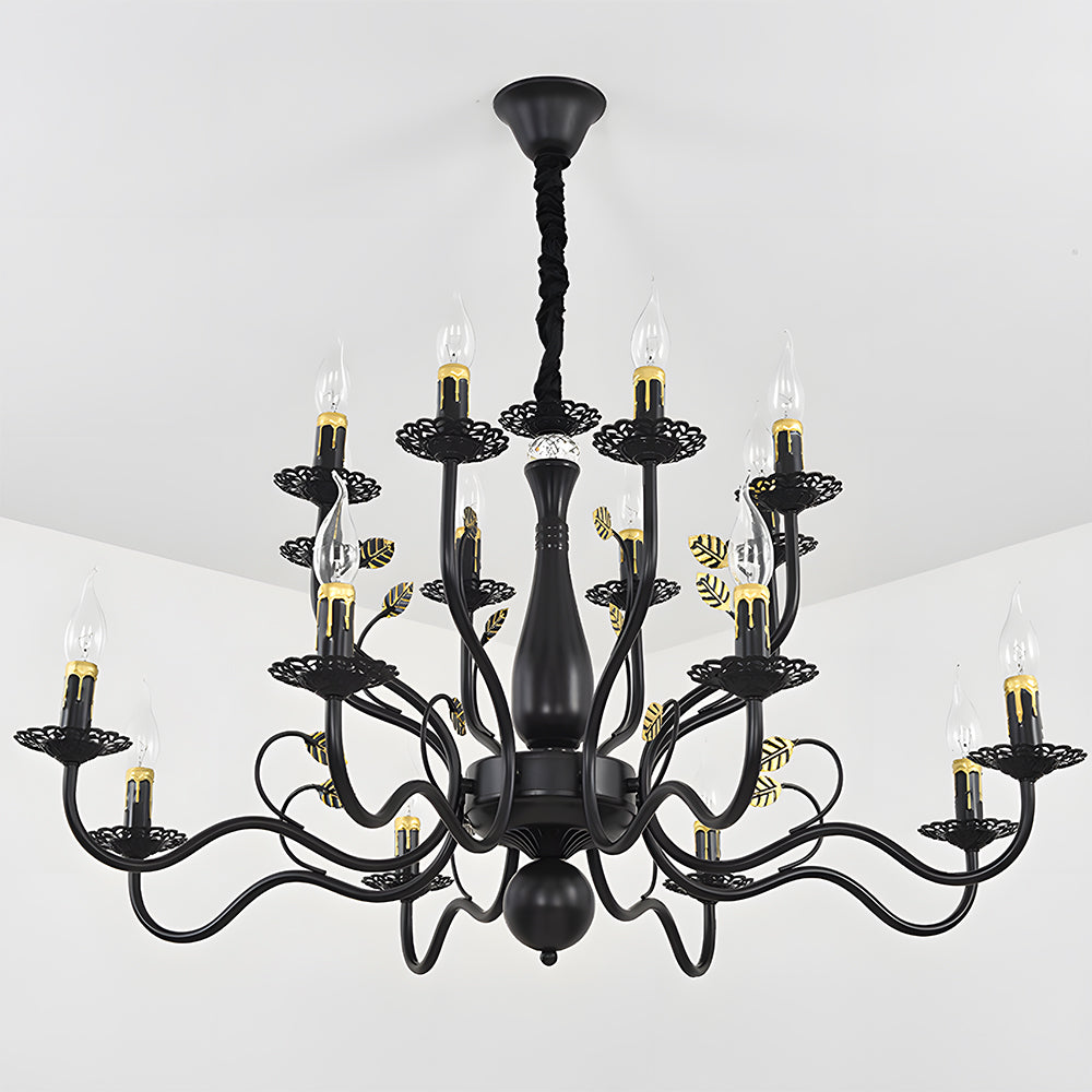 Classic ring ceiling lamp with curved arms and candle holders