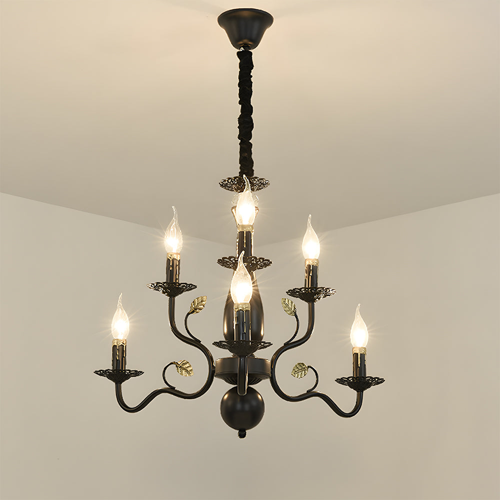 Classic ring ceiling lamp with curved arms and candle holders