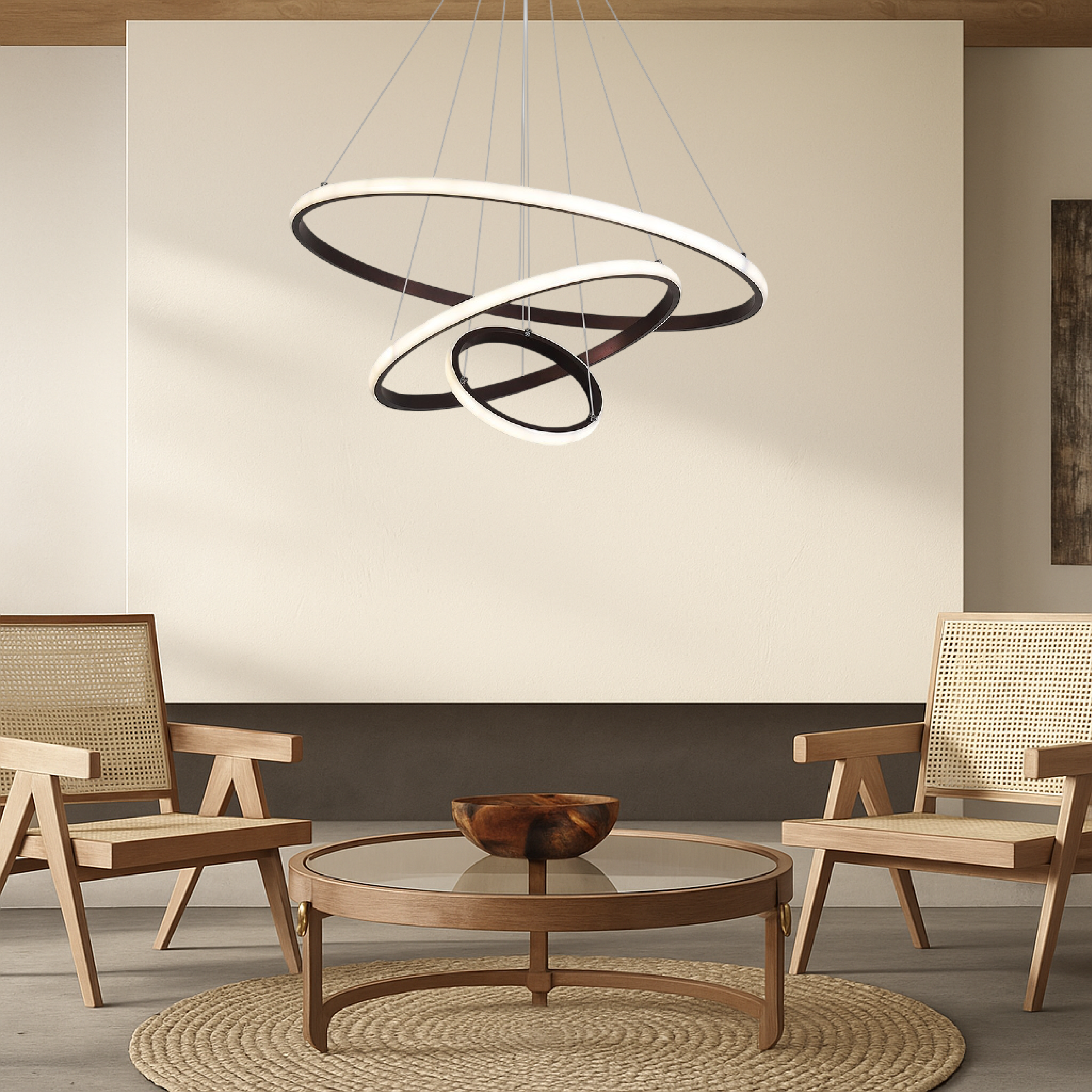 Nowoczesna lampa wisząca z trzema pierścieniami