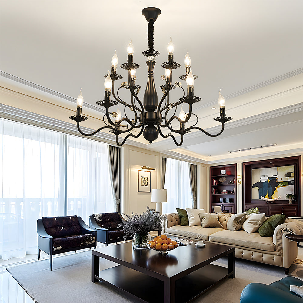 Classic ring ceiling lamp with curved arms and candle holders