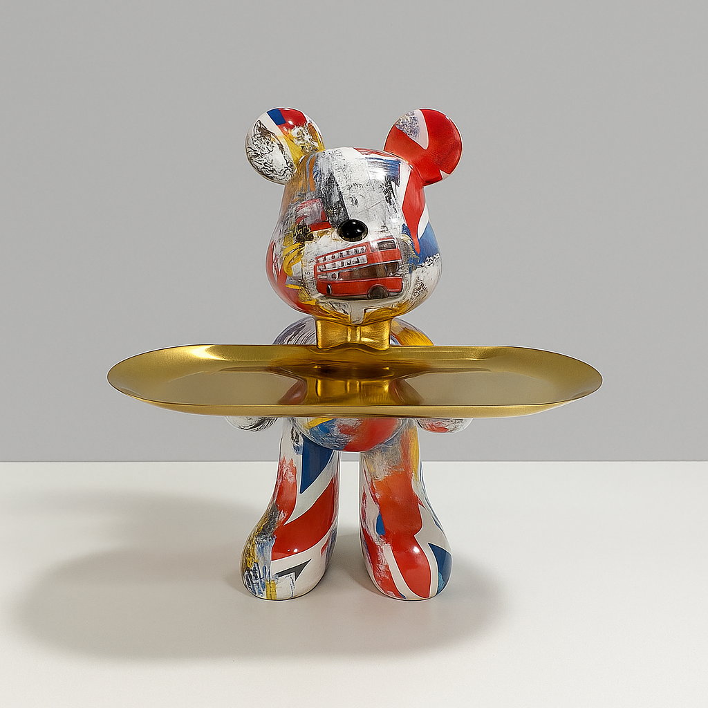 Standing bear figurine with shallow tray