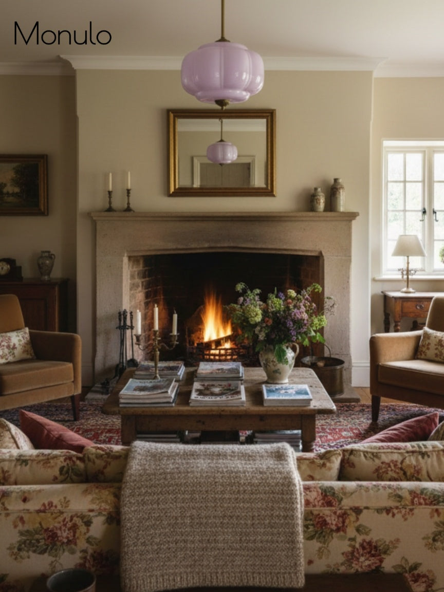 Klasyczna lampa wisząca w kształcie dyni szklana półpłaska