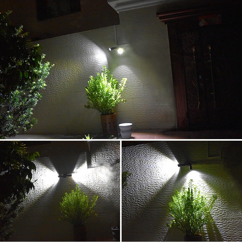 Zewnętrzna lampa solarna LED z podwójnym reflektorem i sensorem