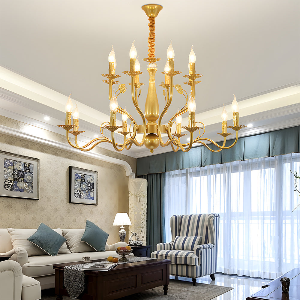 Classic ring ceiling lamp with curved arms and candle holders