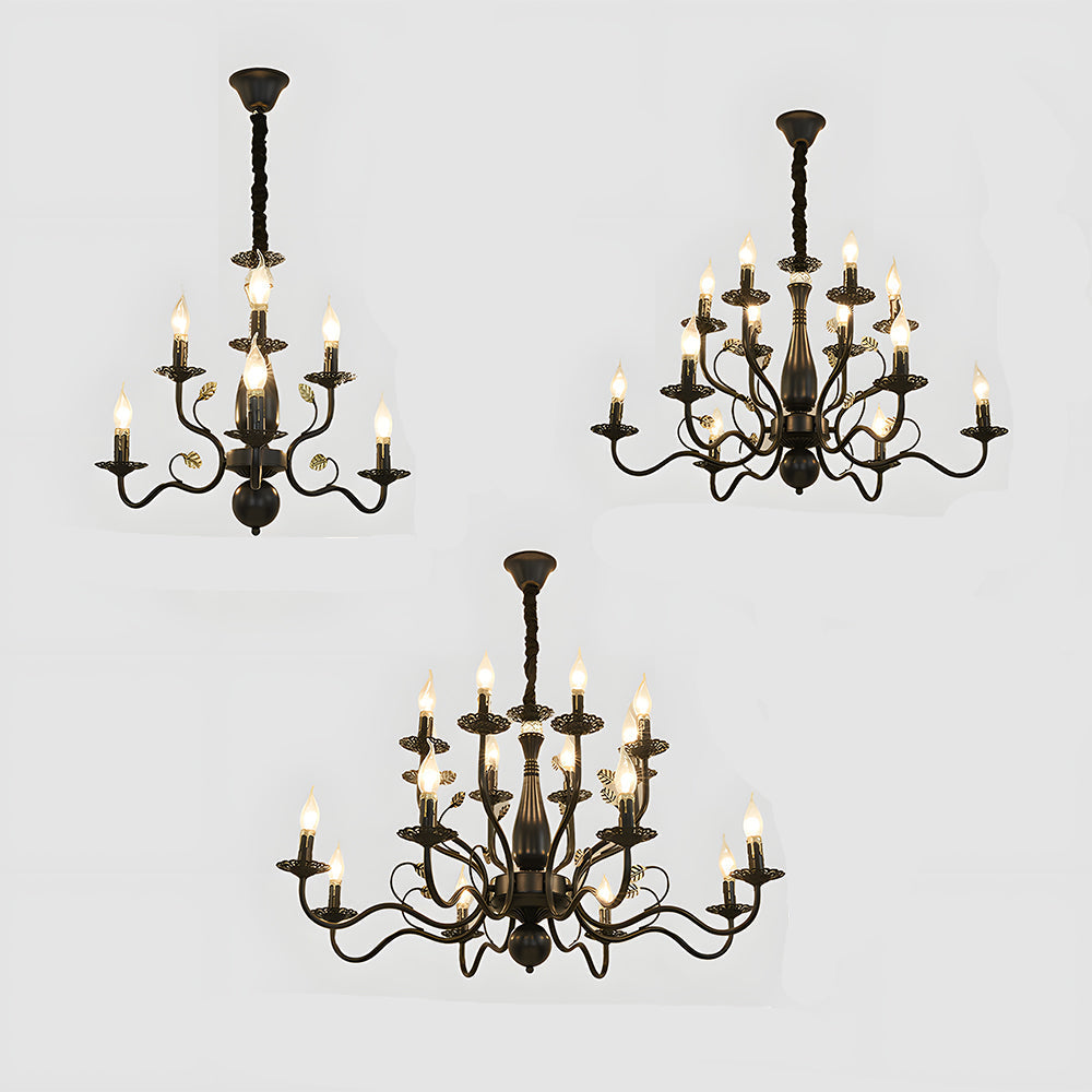 Classic ring ceiling lamp with curved arms and candle holders