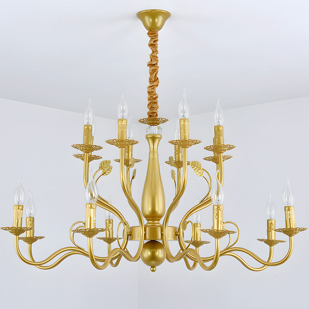 Classic ring ceiling lamp with curved arms and candle holders