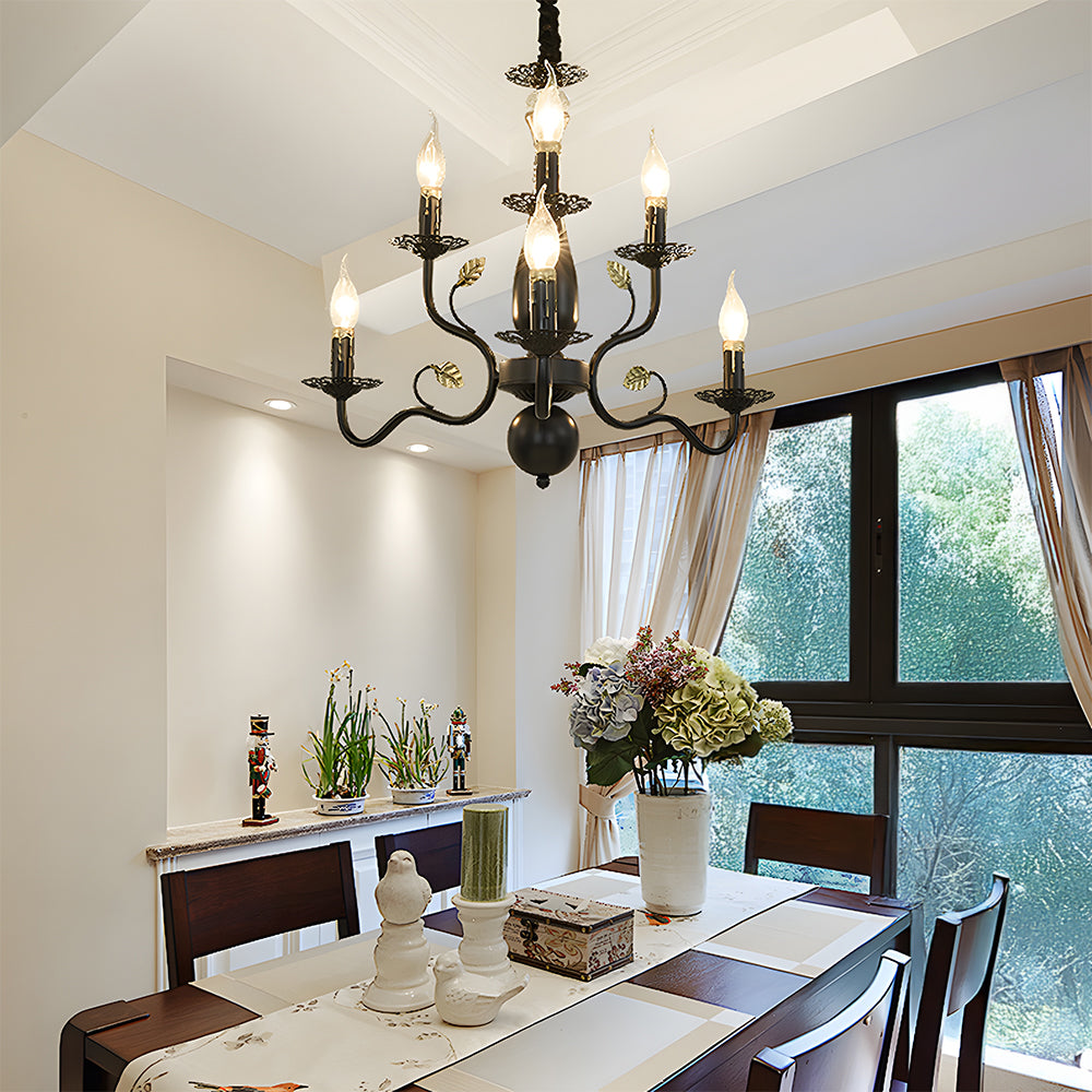 Classic ring ceiling lamp with curved arms and candle holders