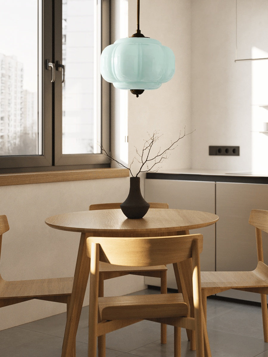 Klasyczna lampa wisząca w kształcie dyni szklana półpłaska