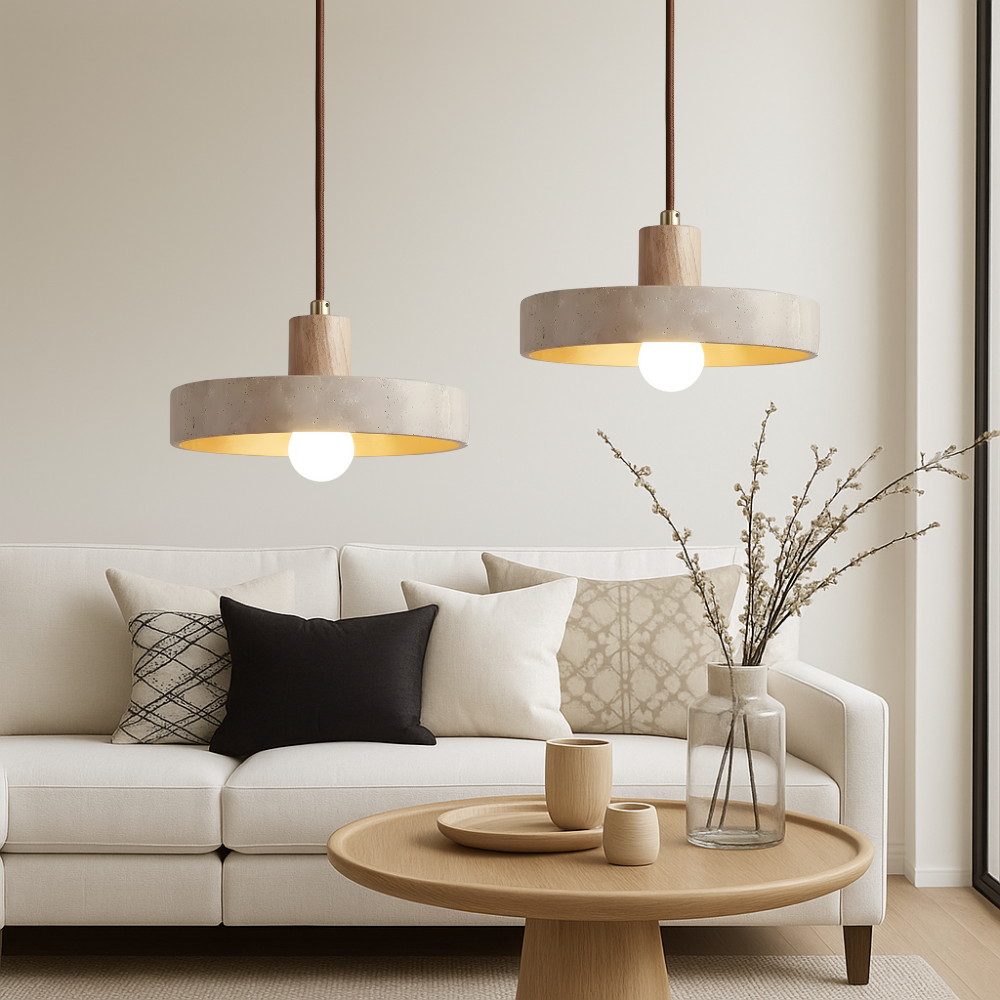 Minimalistyczna lampa wisząca Bauhaus z trawertynu