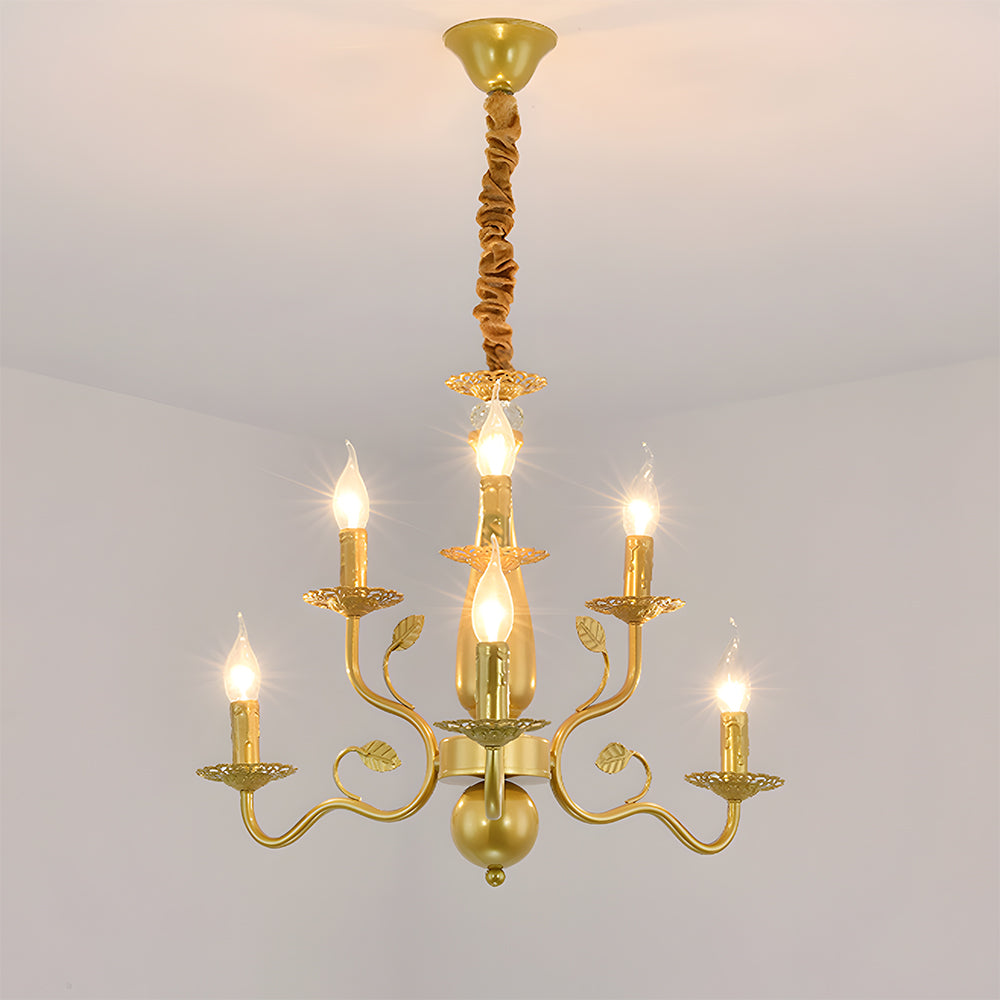 Classic ring ceiling lamp with curved arms and candle holders