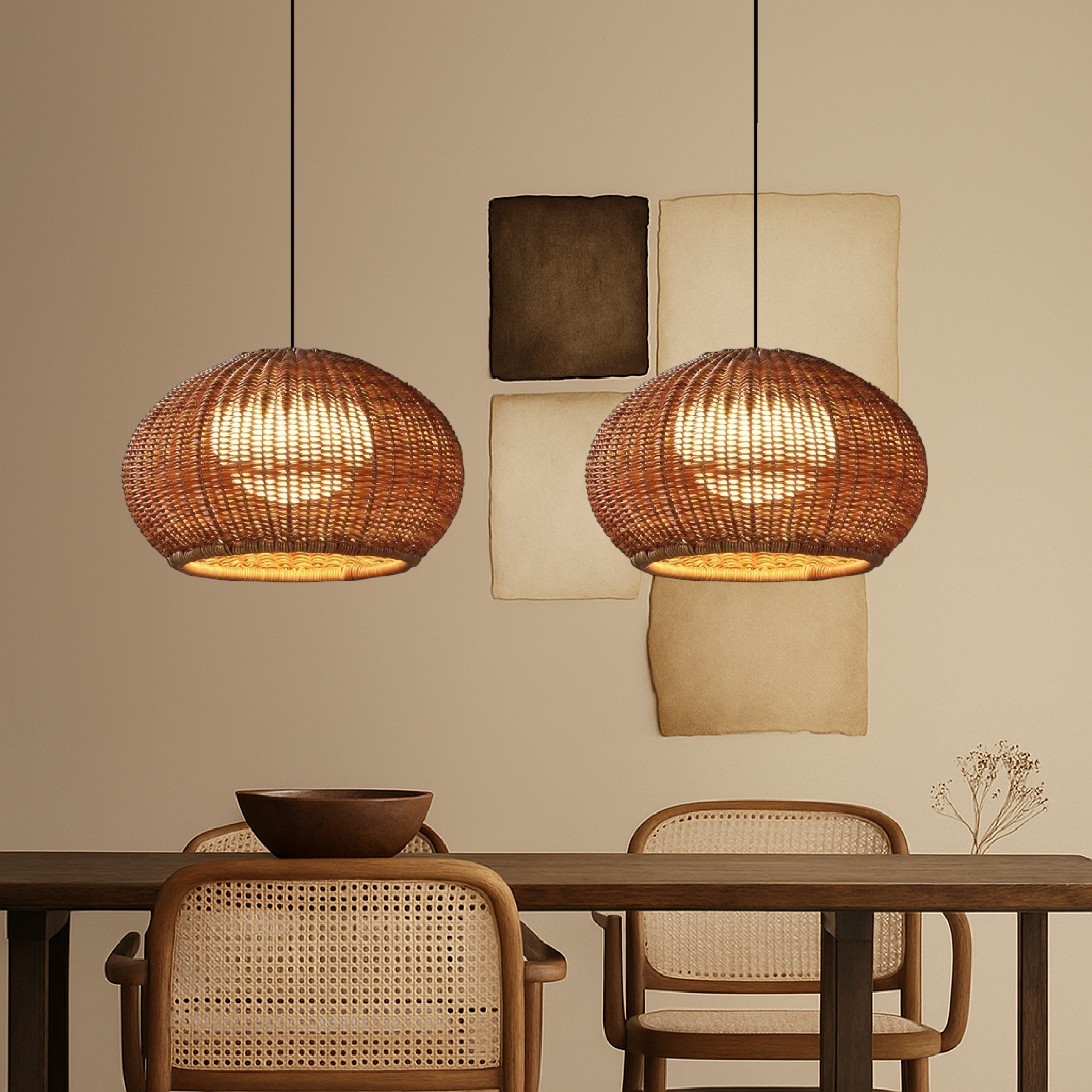 Lampa sufitowa z organicznego plecionego bambusa