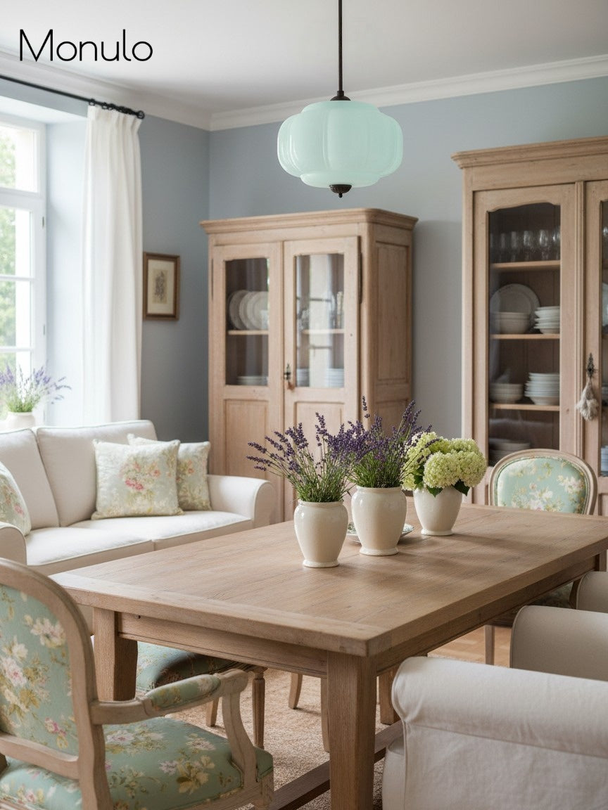 Klasyczna lampa wisząca w kształcie dyni szklana półpłaska