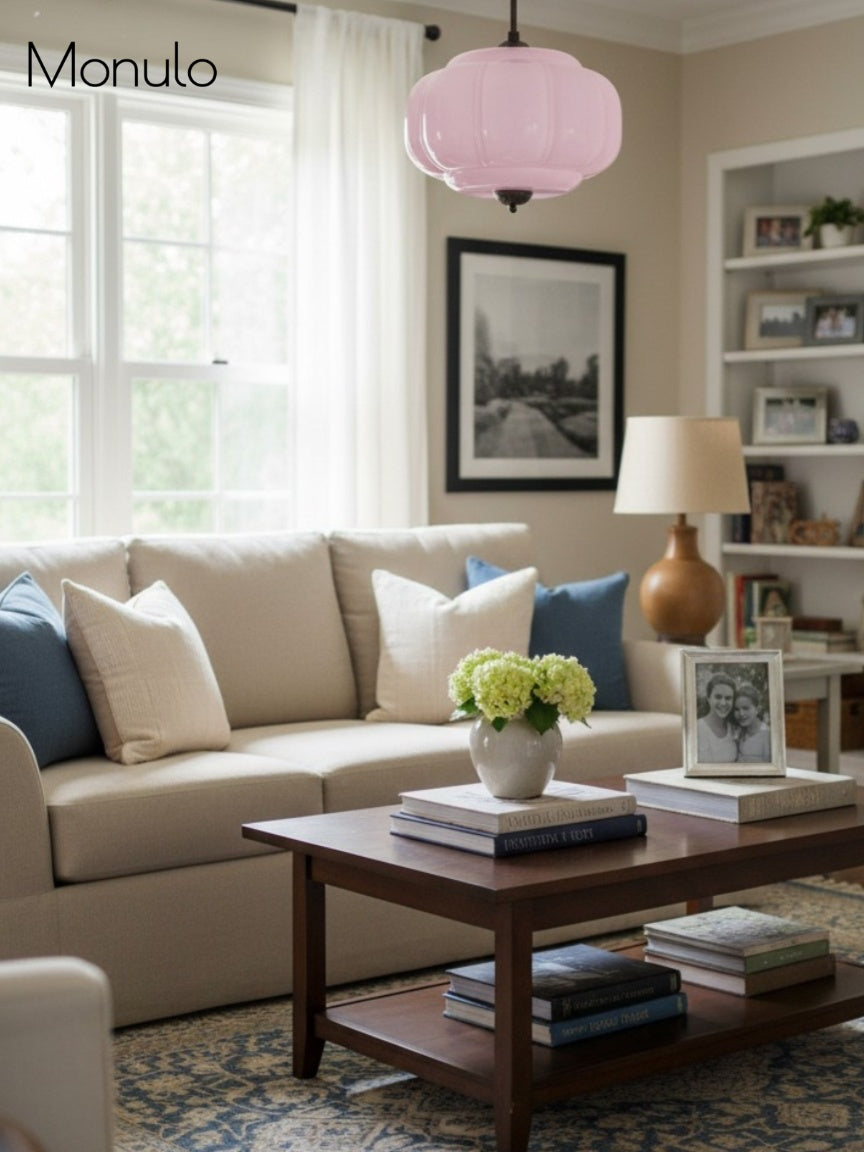 Klasyczna lampa wisząca w kształcie dyni szklana półpłaska