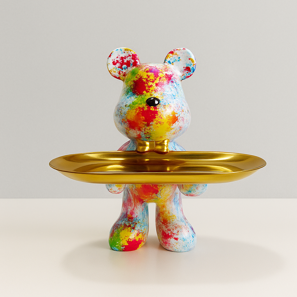 Standing bear figurine with shallow tray