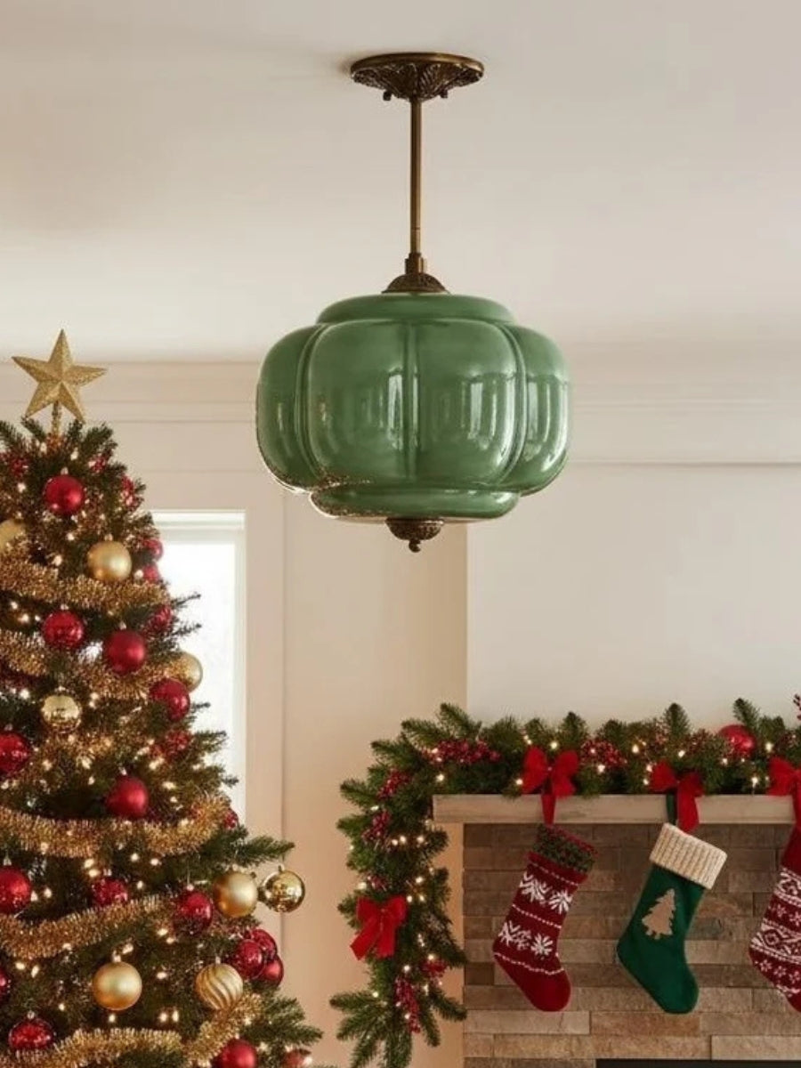 Klasyczna lampa wisząca w kształcie dyni szklana półpłaska