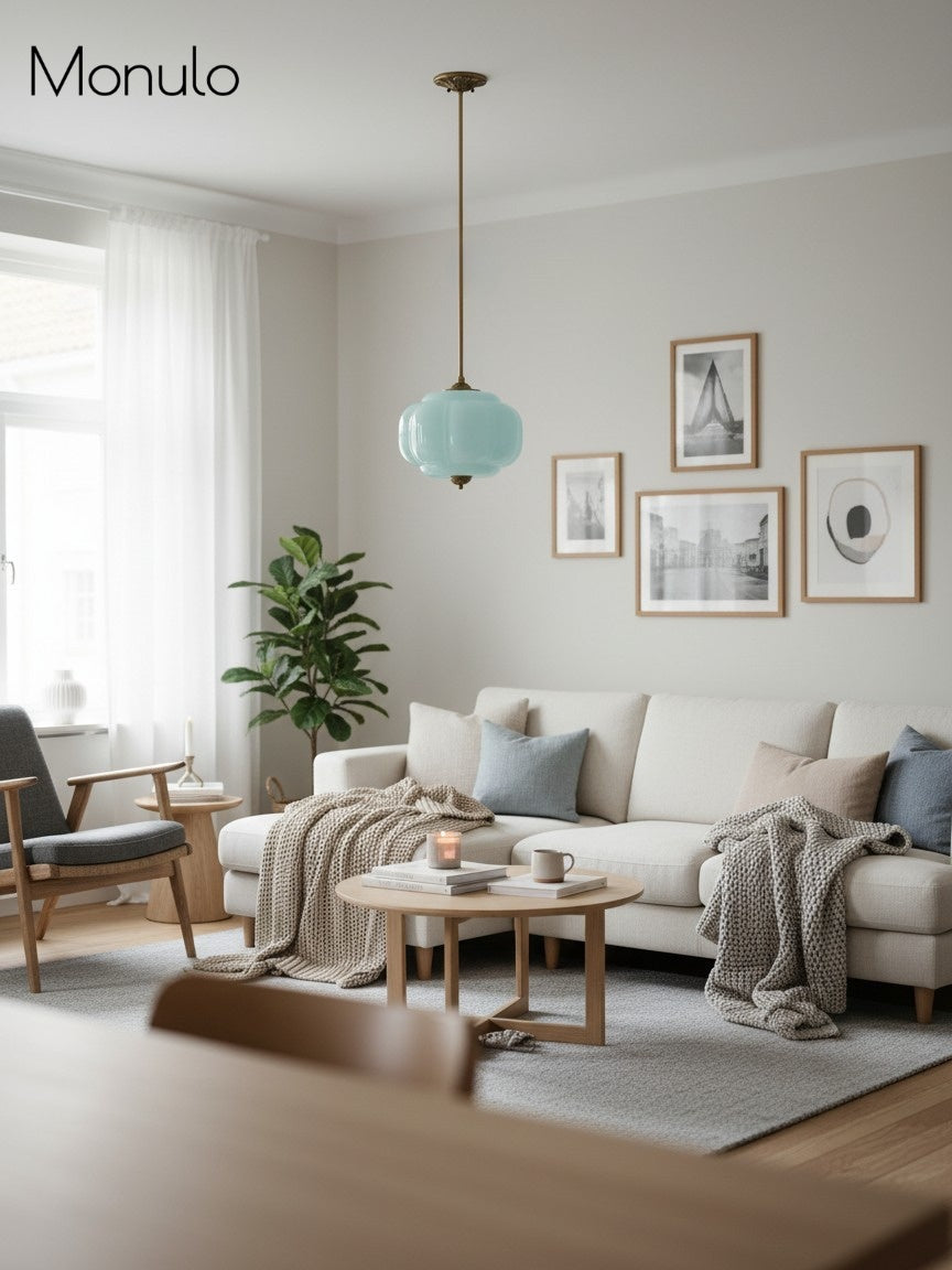 Klasyczna lampa wisząca w kształcie dyni szklana półpłaska