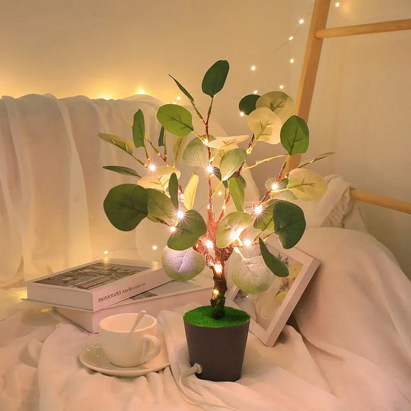 USB bedside lamp with illuminated branches and flowers